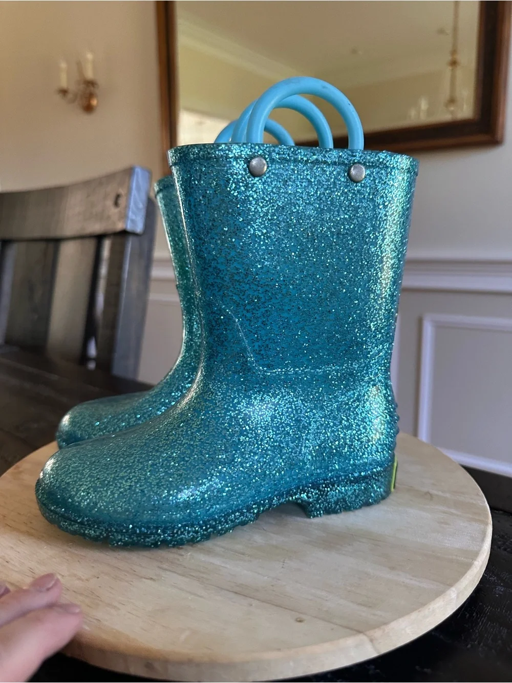 Western Chief Turquoise Blue Glitter waterproof Rain Boots